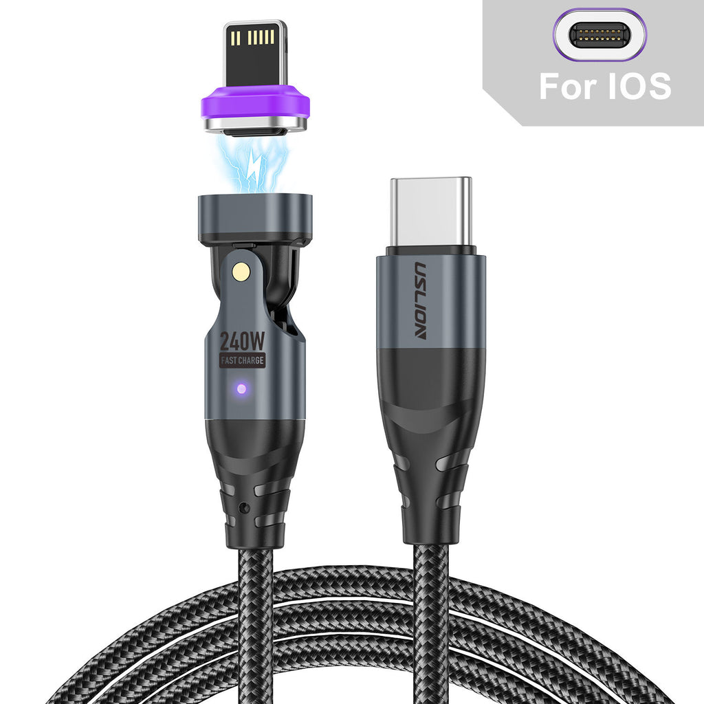 USLION Magnetic Fast-Charge Cable — USB-C, Lightning & Micro-USB in One