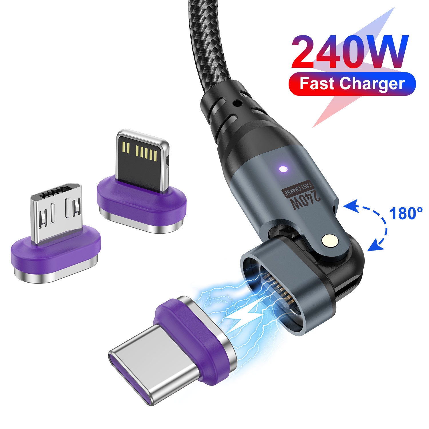 USLION Magnetic Fast-Charge Cable — USB-C, Lightning & Micro-USB in One