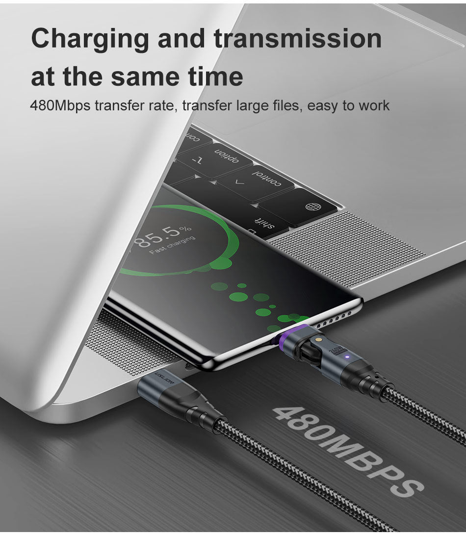 USLION Magnetic Fast-Charge Cable — USB-C, Lightning & Micro-USB in One