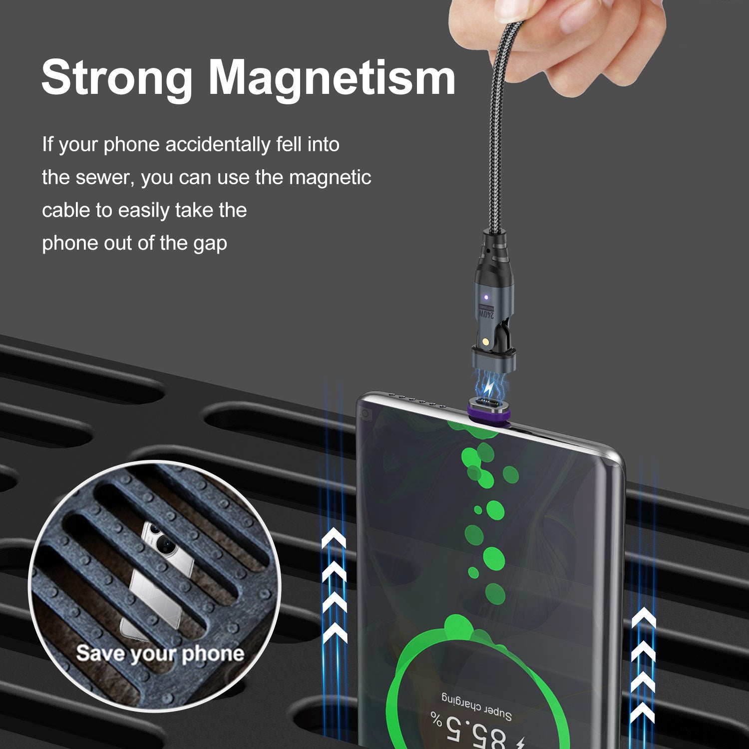 USLION Magnetic Fast-Charge Cable — USB-C, Lightning & Micro-USB in One