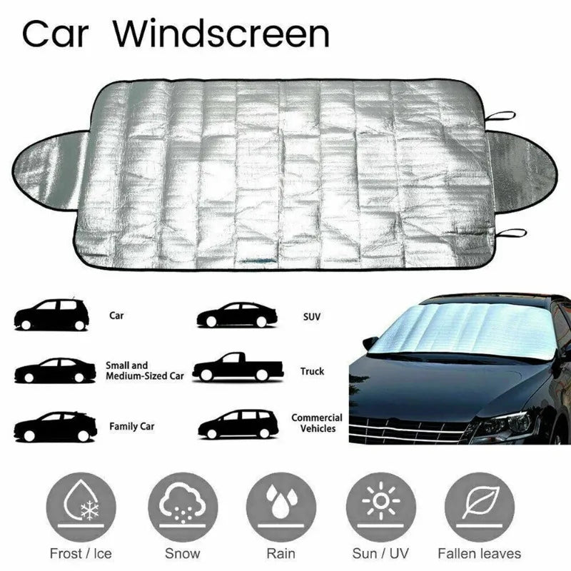 Car Windscreen Frost Cover — Foil Ice & Snow Shield with Mirror Flaps