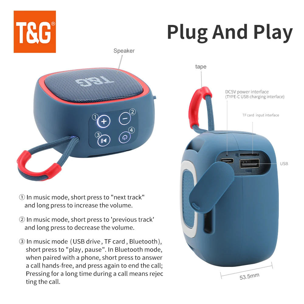 Compact Bluetooth Speaker — IPX5 Splashproof with TWS Stereo Pairing