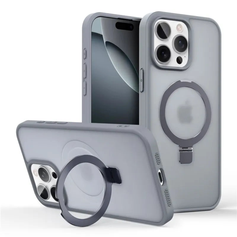 MagSafe Ring Stand Case — Matte Magnetic iPhone Cover with Kickstand