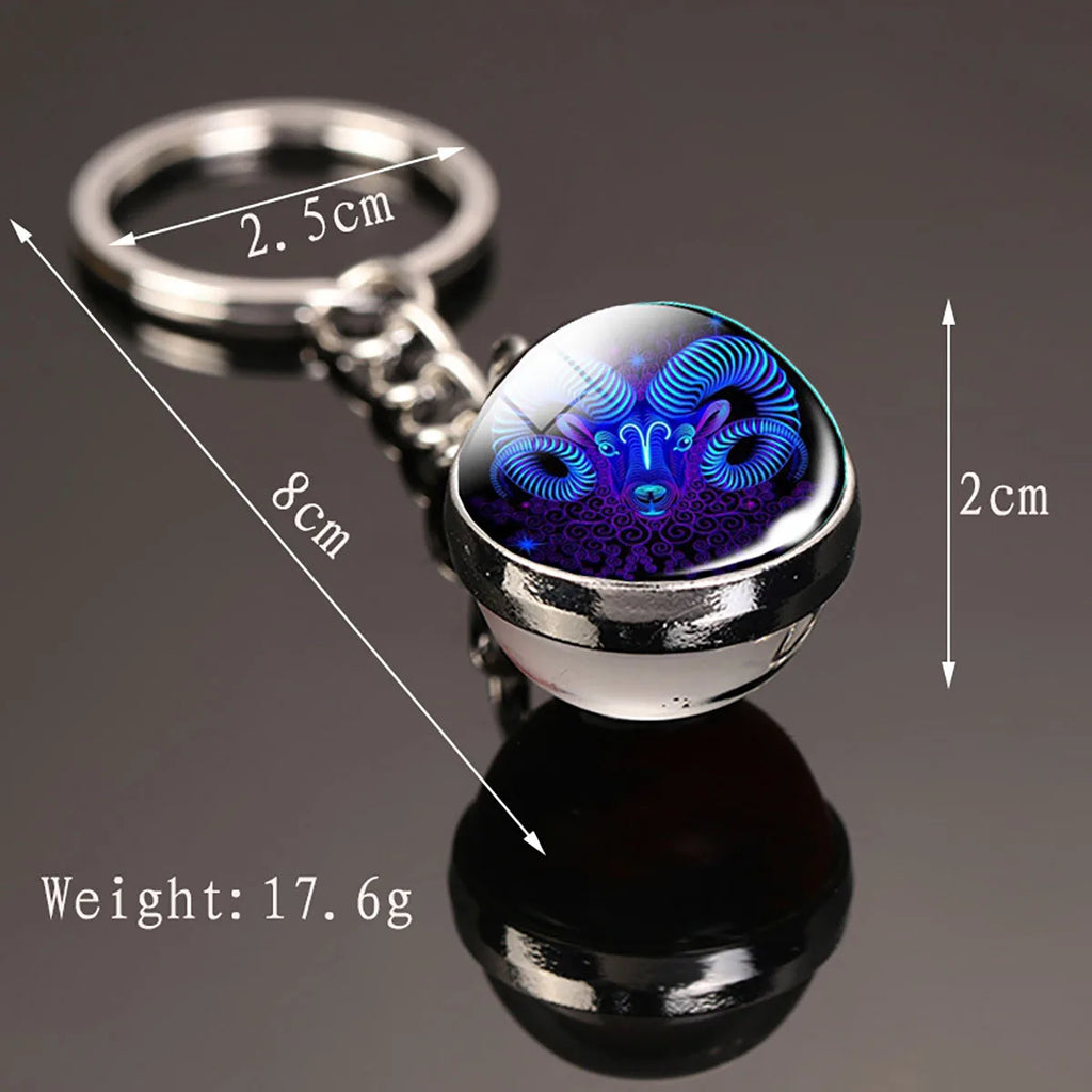 Zodiac Star Sign Keyring — Double-Sided Glass Dome Pendant