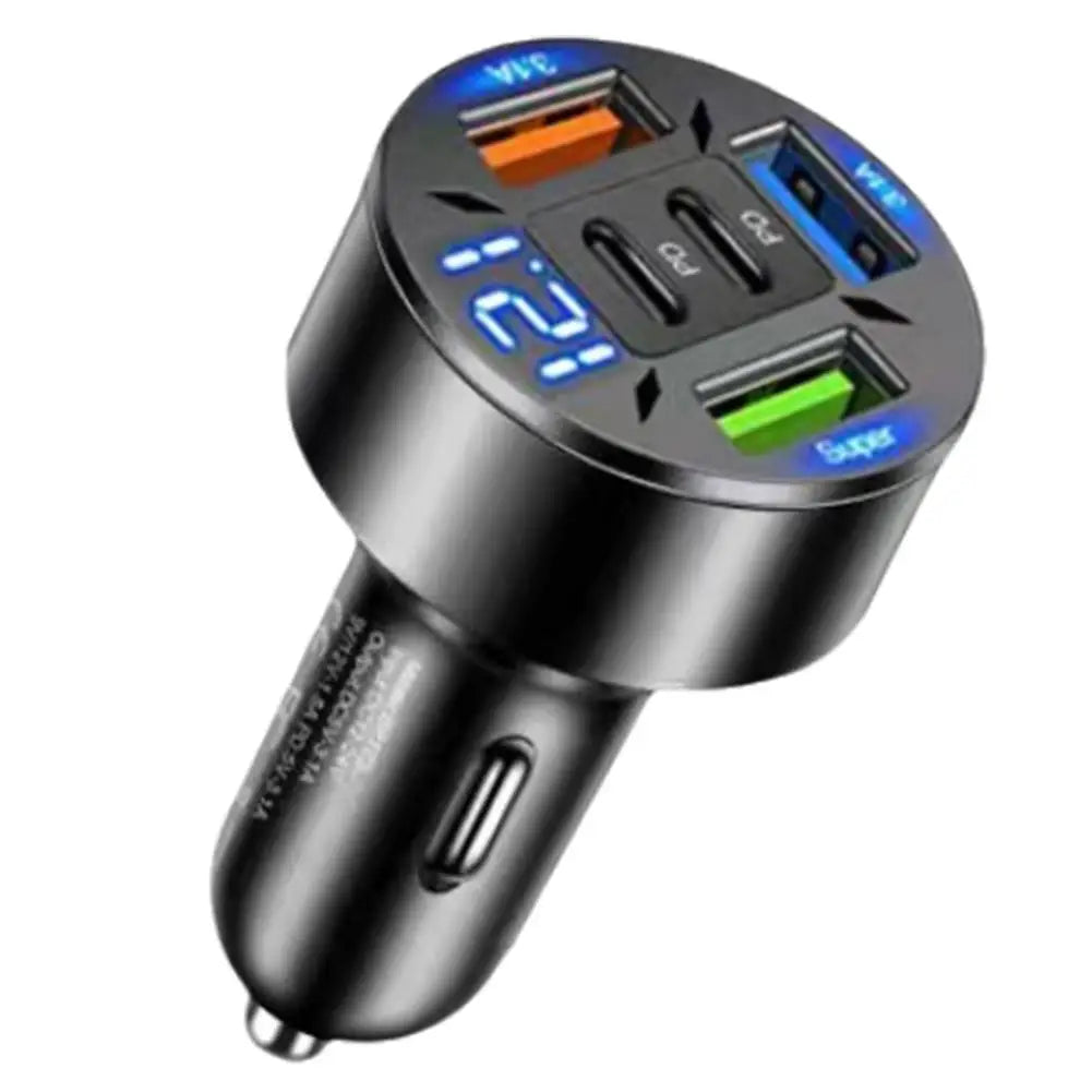 5-Port Car Charger — Dual USB-C PD & Voltage Display