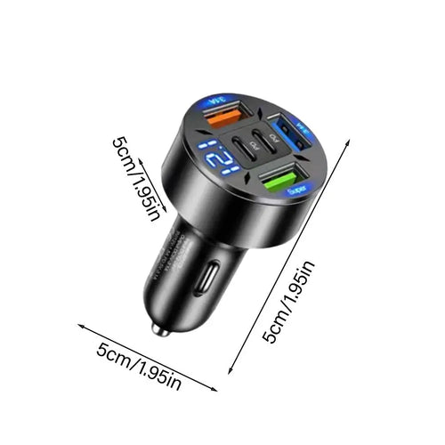 5-Port Car Charger — Dual USB-C PD & Voltage Display