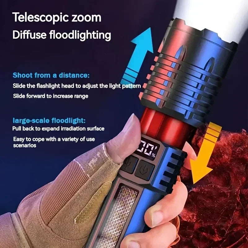 Rechargeable LED Zoom Torch — USB-C with COB Side Light