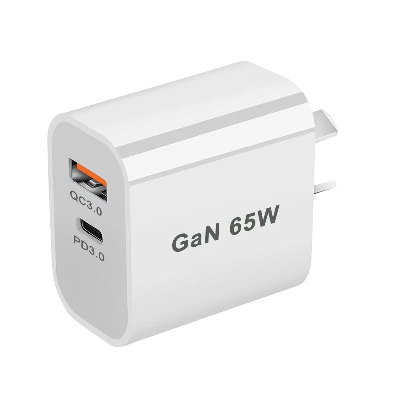 65W GaN Compact Dual-Port Wall Charger — UK Plug