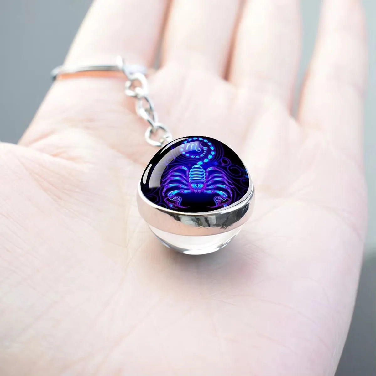 Zodiac Star Sign Keyring — Double-Sided Glass Dome Pendant