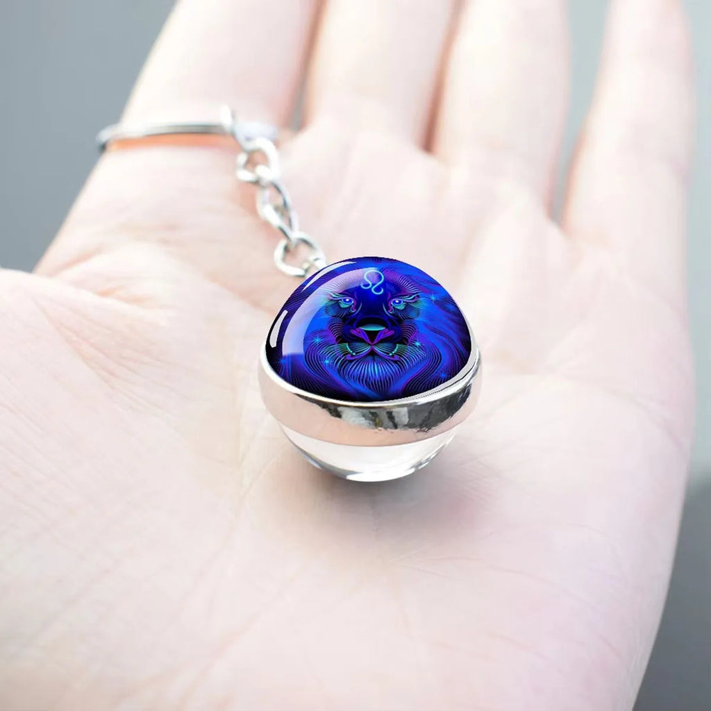 Zodiac Star Sign Keyring — Double-Sided Glass Dome Pendant